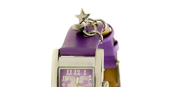 Dámské ocelové hodinky Mustang s fialovým řemínkem a přívěsky