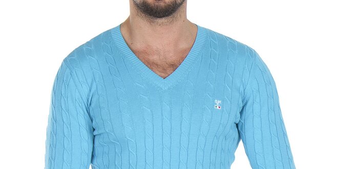 Pánský tyrkysový svetr s výšivkou Giorgio Di Mare