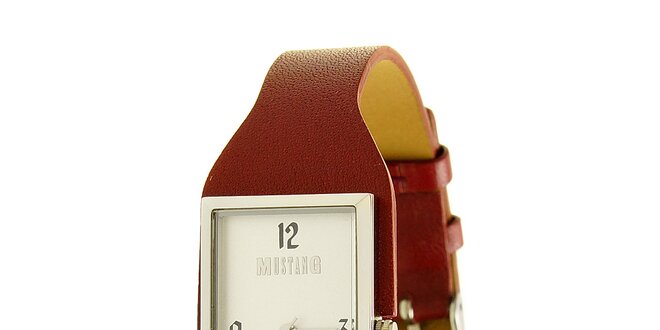 Dámské ocelové hodinky Mustang s červeným koženým řemínkem