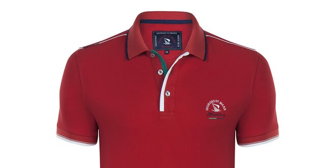 Pánské červené polo tričko s proužkem na límečku Giorgio Di Mare