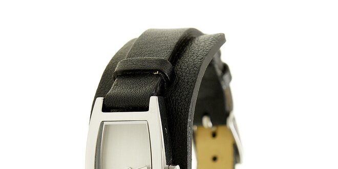 Dámské ocelové hodinky Mustang s černým koženým řemínkem
