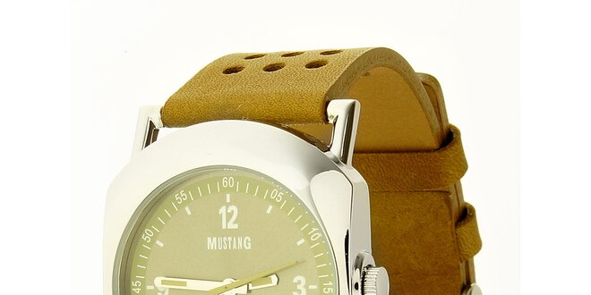Dámské ocelové hodinky Mustang s khaki řemínkem