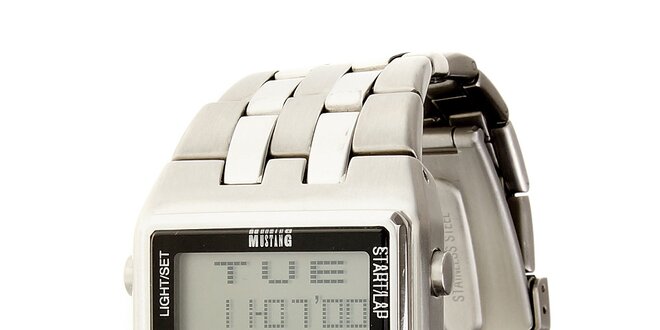 Pánské stříbrné ocelové digitální hodinky Mustang
