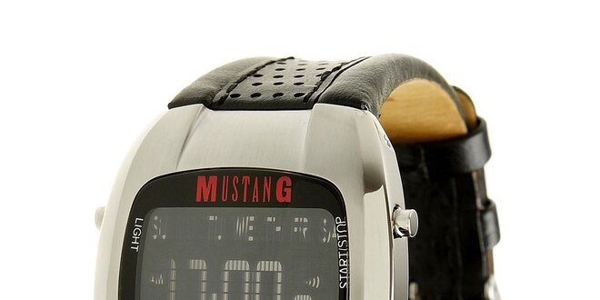 Pánské digitální hodinky Mustang s černým koženým řemínkem