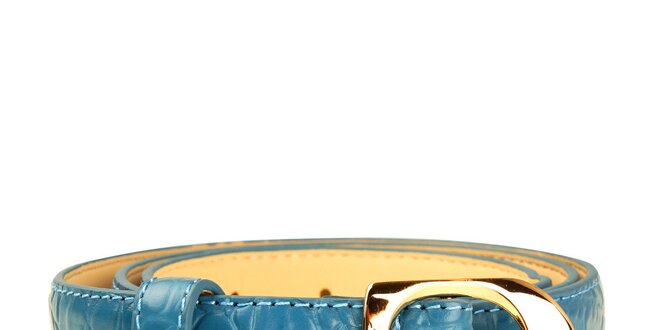 Dámský modrý tenký pásek se zlatou sponou DKNY