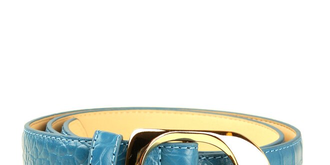 Dámský modrý pásek se zlatou sponou DKNY
