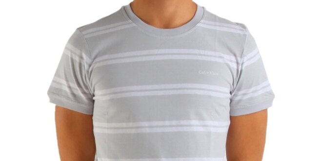 Pánské světle šedé proužkované tričko Calvin Klein