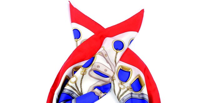 Dámský vzorovaný hedvábný šátek s červeným lemem Fraas