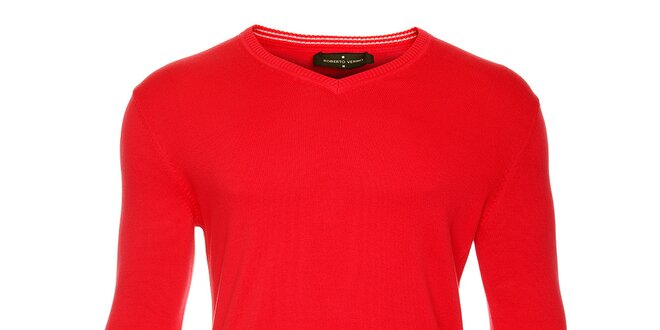Pánský červený svetr s výstřihem do V Roberto Verino