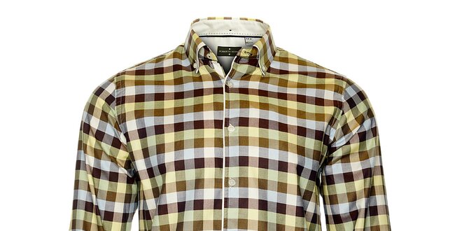 Pánská hnědá kostkovaná košile Roberto Verino