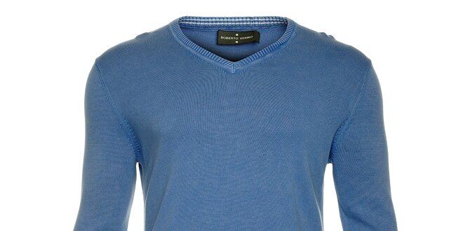 Pánský modrý svetr s výstřihem do V Roberto Verino