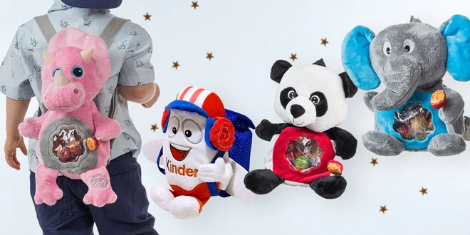 Dětské batůžky plné Chupa Chups a Kinder čokolády