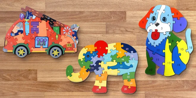 Barevné dřevěné puzzle pro děti od 3 let