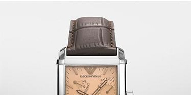 Elegantní pánské hodinky Emporio Armani s páskem z hnědé kůže