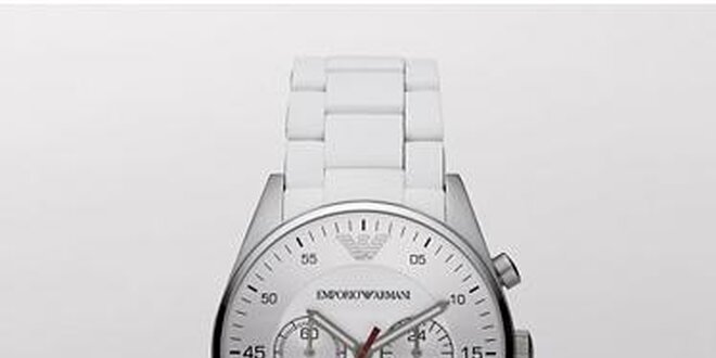 Pánské hodinky Emporio Armani z kartáčované oceli s bílým ciferníkem