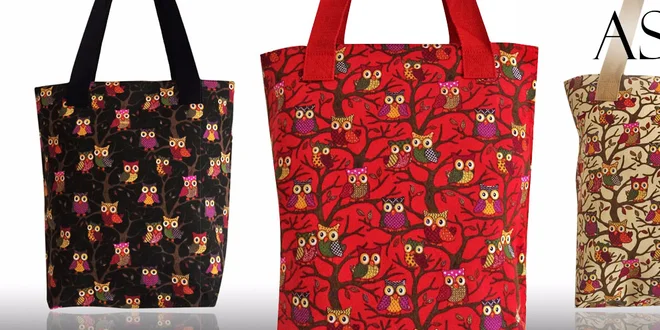 Látkové kabelky s potiskem soviček