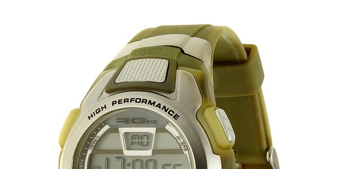 Unisexové stříbrno-zelené digitální hodinky RG512