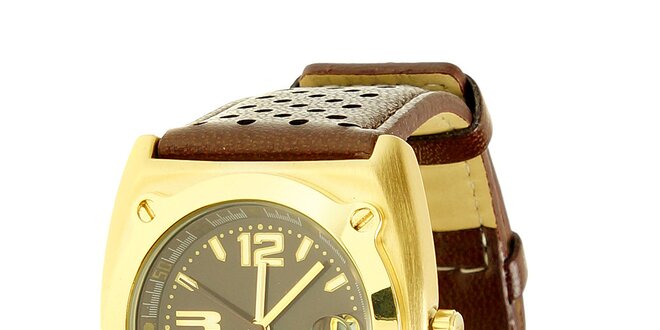 Unisexové hnědo-zlaté analogové hodinky RG512
