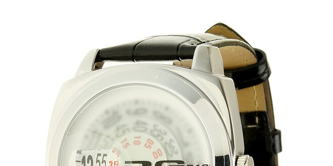 Unisexové ocelové hodinky s černým koženým páskem RG512