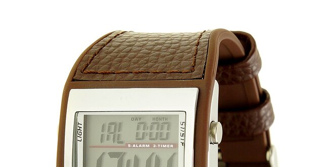 Unisexové hnědo-stříbrné digitální hodinky RG512