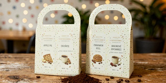 Darčeková taška s kávou: malinové brownies aj škorica
