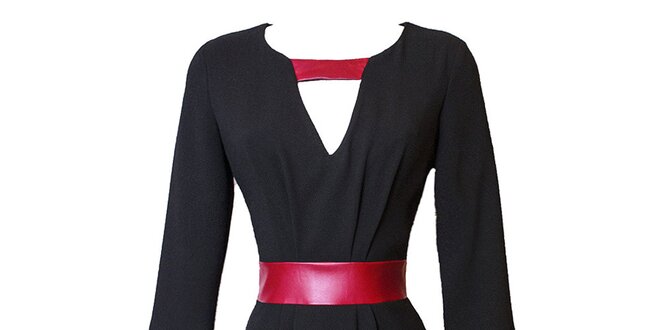 Dámské černé šaty s kontrastním červeným páskem Virginia Hill