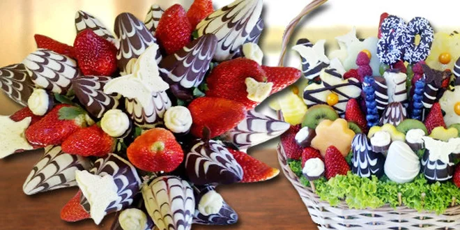 Kytice z ovoce a belgické čokolády Callebaut