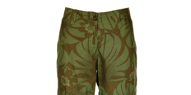 Dámské hnědo-zelené kalhoty Bushman s květinovým potiskem