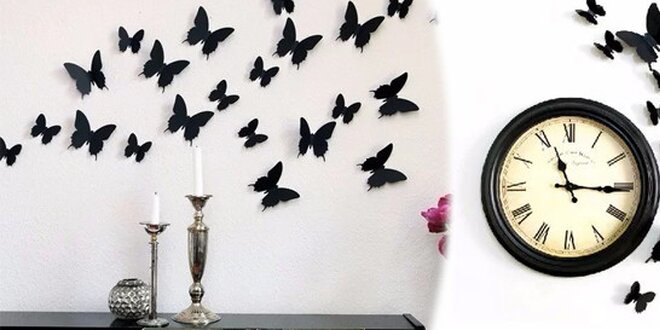 3D dekorace na zeď – sada 12 ks motýlků