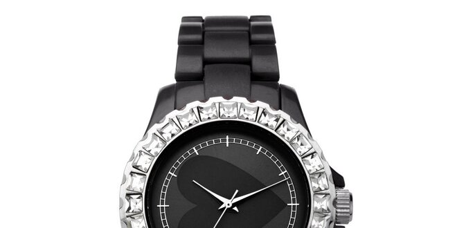 Dámské černé analogové hodinky s  českými krystaly Morgan De Toi