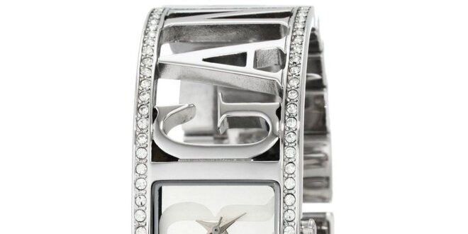 Dámské stříbrné  hodinky s perforováním a krystaly Morgan de Toi