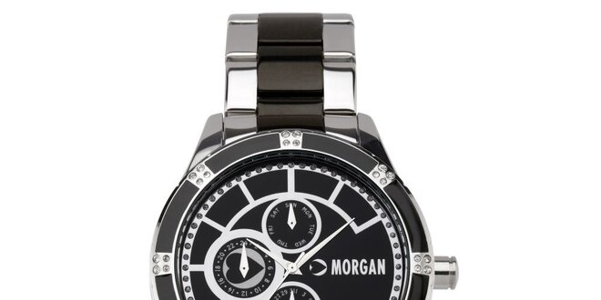 Dámské černo-stříbrné hodinky s krystaly Morgan de Toi