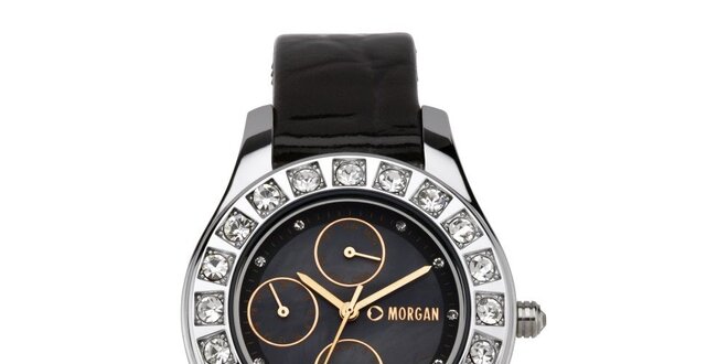 Dámské hodinky s krystaly a černým ciferníkem Morgan de Toi