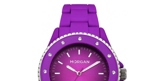 Dámské neonově fialové hodinky s krystaly Morgan de Toi