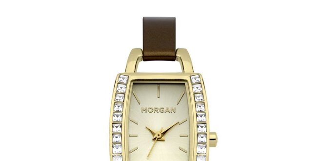 Dámské hnědo-zlaté hodinky s krystaly Morgan de Toi