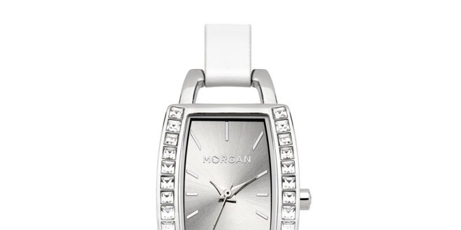 Dámské stříbrno-bílé hodinky s krystaly Morgan de Toi