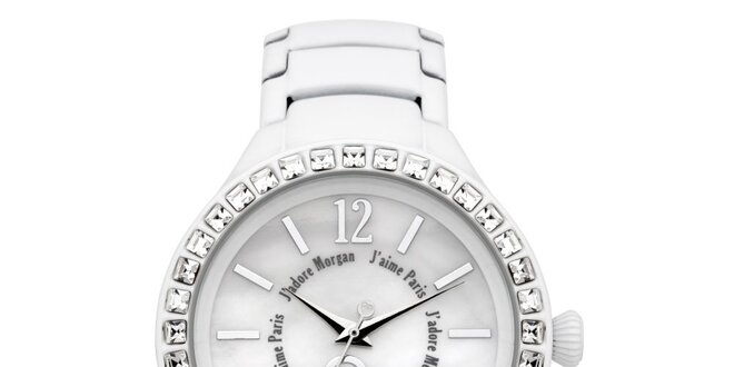 Dámské bílé hodinky s krystaly Morgan de Toi