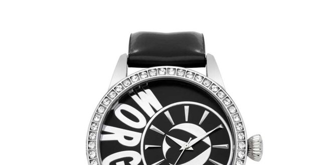 Dámské černé hodinky s krystaly Morgan de Toi
