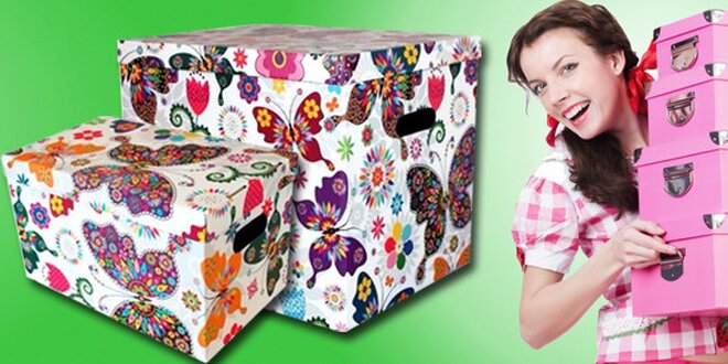 Úložné dekorativní krabice s pestrobarevným vzorem motýlů