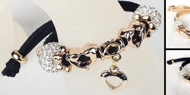 Kožené shamballa náramky s jagavými swarovski elements krištálikmi a pozlátenými elementami