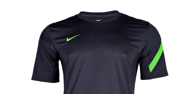 Pánské antracitové funkční tričko Nike se zeleným pruhem