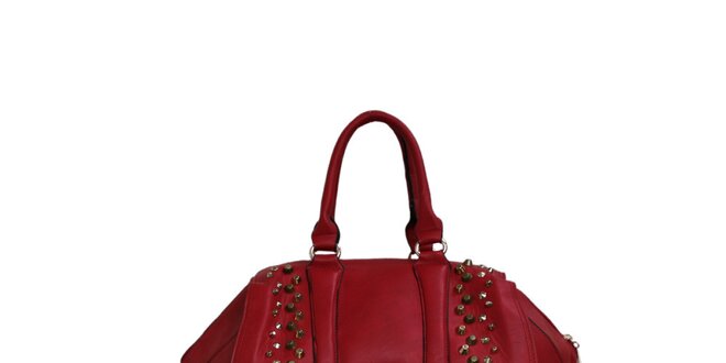Dámská temně červená kabelka London Fashion s kovovými cvoky