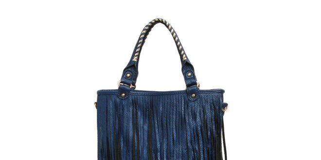 Dámská modrá kabelka London Fashion s třásněmi