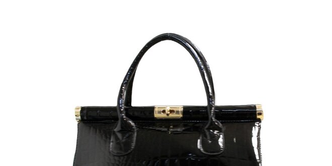 Dámská černá lakovaná kabelka London Fashion s krokodýlím vzorem