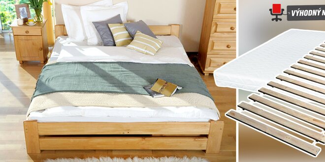 Masivní postele z přírodní borovice s roštem zdarma