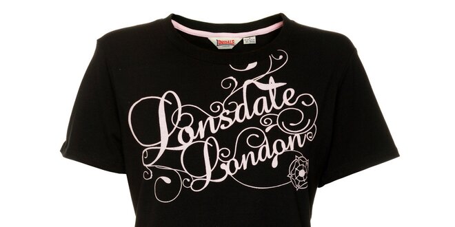 Dámské černé tričko s krátkým rukávem Lonsdale s růžovým potiskem