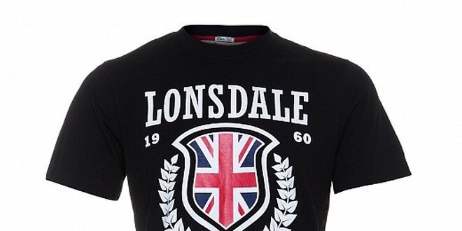 Pánské černé tričko Lonsdale s bílým potiskem a anglickou vlajkou