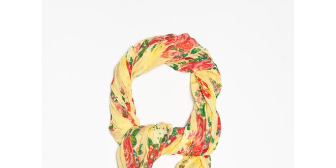 Dámský světle žlutý šátek s kytičkovým vzorem Bella Rosa
