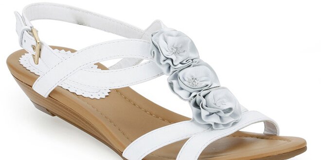 Dámské bílé sandále s růžičkami