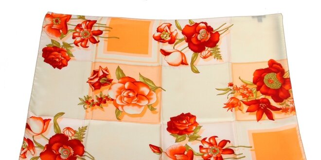 Dámský krémovo-červený hedvábný šátek s květinovým vzorem Gianfranco Ferré